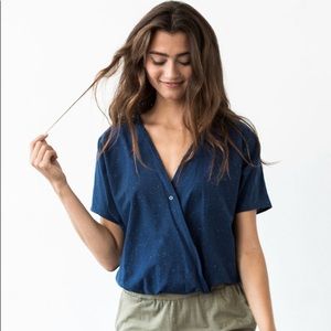 Known Supply Heathered Blue Faux-Wrap Top